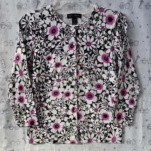 Cable & Gauge Black & White Floral Cardigan with Pink Highlights